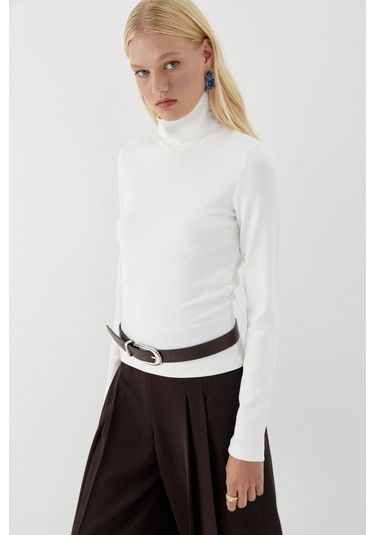 Balıkçı Yaka Uzun Kollu Body Beyaz Beyaz