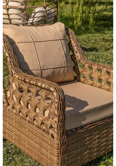 Btkconsept Lupa Eslem Rattan Bahçe Mobilyası 3+1+1 Puf Ve Salıncak Dahil" Masalı Kahverengi