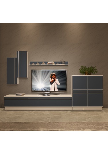 Decoraktiv Eko 6b Mdf Std Tv Ünitesi Tv Sehpası Beyaz - Antrasit