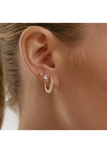 Kangvka Kadınlar İçin 14k Altın Kaplama Zirkon Taşlı Çok Stilde Küpe Ve Tırnak Küpe Seti - 3 Çift Paket Gold