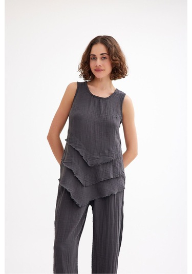 Pamuk Müslin Üçgen Bluz - Şık Ve Rahat Yaz Tasarımı Antrasit