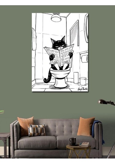 Kanvas Tablo Karikatür Tuvalet Kedisi 50cmx70cm