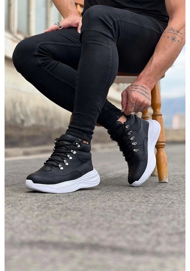 Wagoon Wg035 Siyah Cilt Yüksek Taban Yarım Bilek Bot Çok Renkli