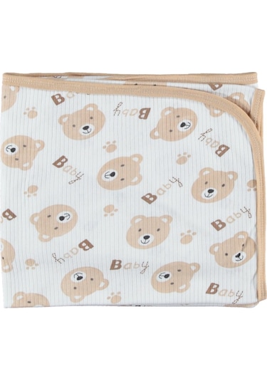 Penye Bebek Battaniye Kaliteli Kumaş Pamuklu Ayıcıklı Bebek Batta Kahverengi