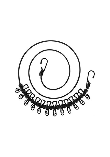 12 Siyah Klipsli Siyah Rüzgar Geçirmez Çamaşır İpi, Ev, Seyahat Ve Dış Mekan Asma Giysiler İçin Ayarlanabilir Çamaşır İpi Diğer