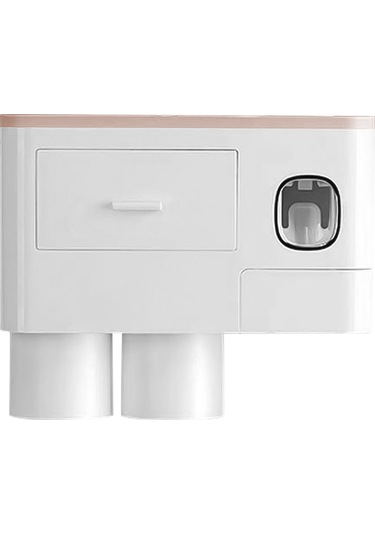 Geeksen Duvar Deliksiz Diş Fırçası Askısı - Manyetik Tüp Sıkacağı & Bardaklı Banyo Organizer Seti Pembe