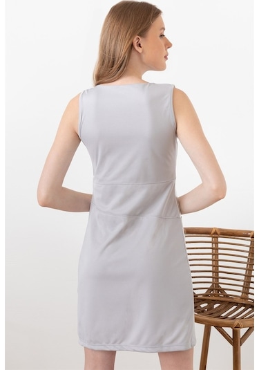 Aqe Fashion Kadın Gri Renk Bloklu Elbise Gri