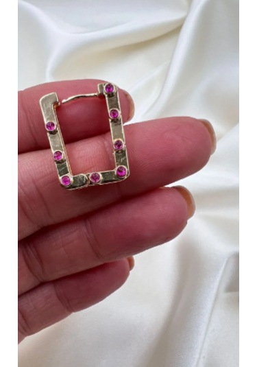 Bb İthal Pembe Taşlı Serenay Serisi Küçük Dikdörtgen Küpe Altın - Pembe