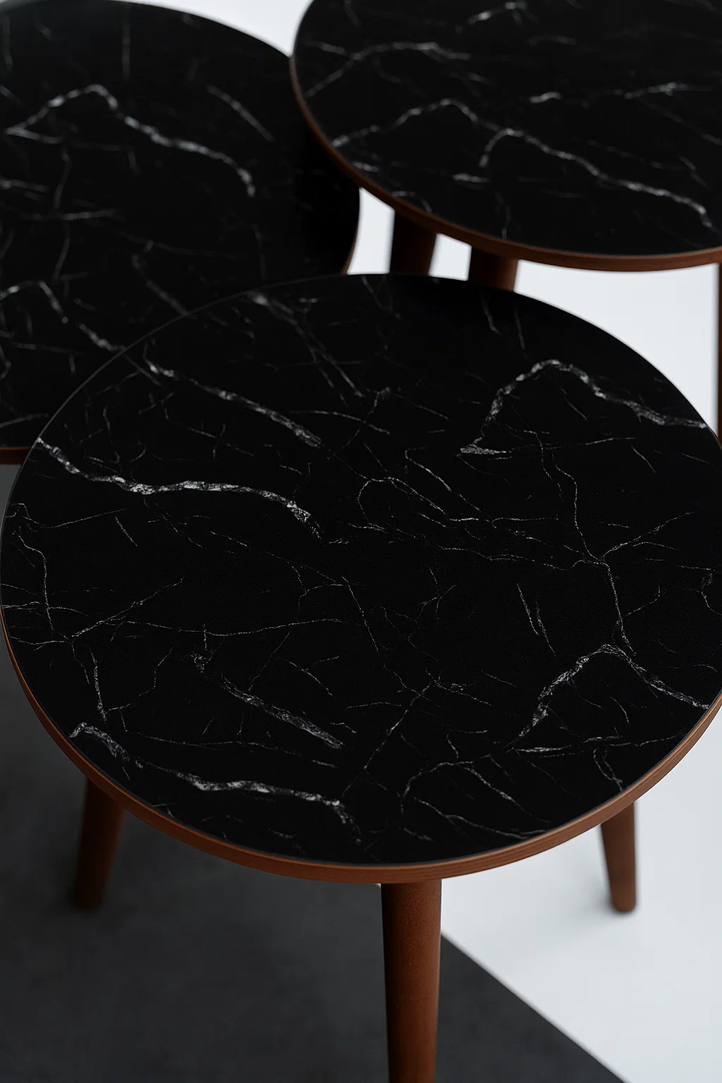 Madrid 3'lü Zigon Sehpa %100 Mdf Yuvarlak Siyah Mermer Desen