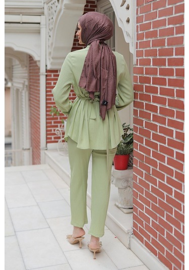 Taş Düğme Detaylı Takım Mint Yeşili Mintyeşili Mint Yeşili