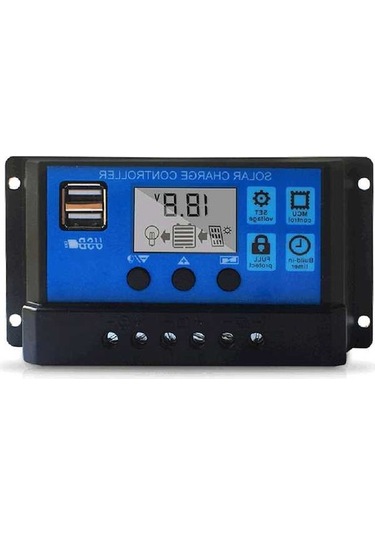 Maoyaya 60a Güneş Şarj Kontrol Cihazı, Usb Portlu Akıllı Regülatör, Lcd Ekranlı Sokak Lambası Kontrolü Mavi Mavi
