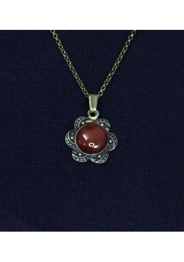 Doğal Taş Akik Doğal Taşlı Kadın Doğal Taş Otantik Kolye Euk18a Kırmızı