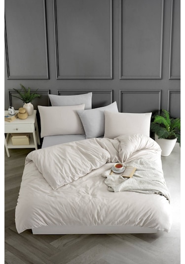 Tabu Home İpliği Boyalı Bej Çift Kişilik Nevresim Seti