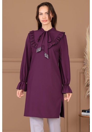 Asel Tunik Pantolon İkili Tesettür Takım Mürdüm Mürdüm