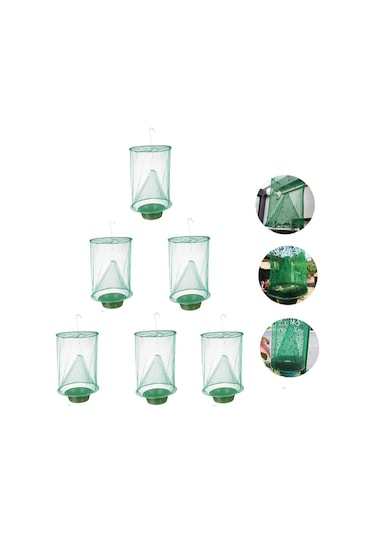 Lemestar 6 Adet Demir Tel + Gazlı + Plastik Sinek Tutma Kafesi, Yem Tepsili Ve Askı Hooklu, Yeşil Renk, 23x23x33 Cm