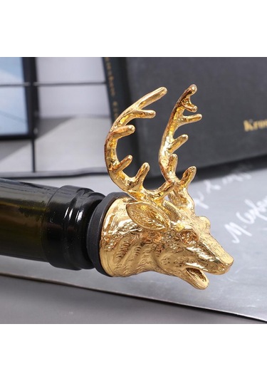 Altın 1 Adet Geyik Kafası Şarap Akıtıcı Benzersiz Şarap Mantarı Bar Aracı Altın