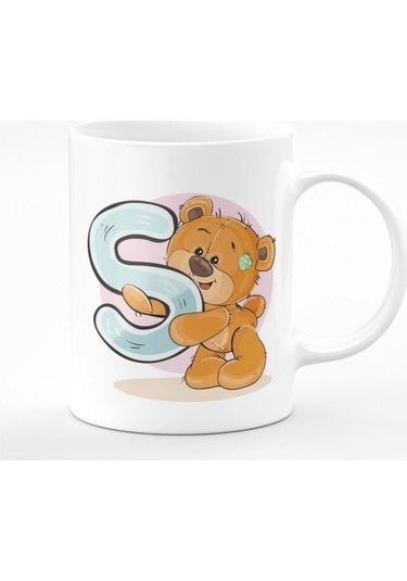 S Harfli Ayıcıklı Porselen Kupa Renkli