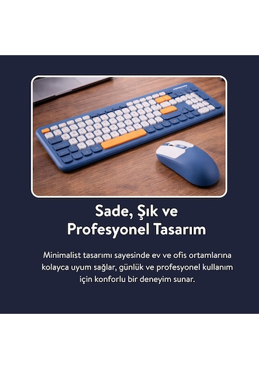 Soft Touch Kablosuz Klavye Mouse Set Lacivert + Beyaz Smk-687 Diğer