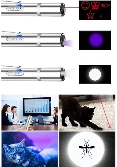 Woody Sofia Usb İle Şarj Edilebilen 3ın 1 Kırmızı Işık +beyaz Led Meşale Işık + Uv El Feneri Kedi Lazeri