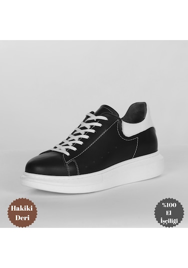 Boy Uzatan Gizli Topuklu Siyah-beyaz Spor Ayakkabı Siyah - Beyaz