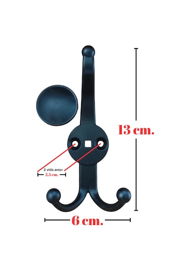 Metal Boncuk Portmanto Askısı Siyah Duvar Tipi 3 Lü Siyah
