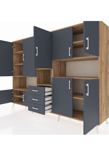 Hyperion Dolap 13 Raflı 3 Çekmeceli 9 Kapaklı 220x44x163 Çam-antr Çam-antrasit