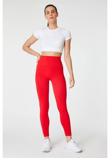 Jerf Gela Yüksek Bel, Esnek Ve Toparlayıcı Spor Tayt Kırmızı