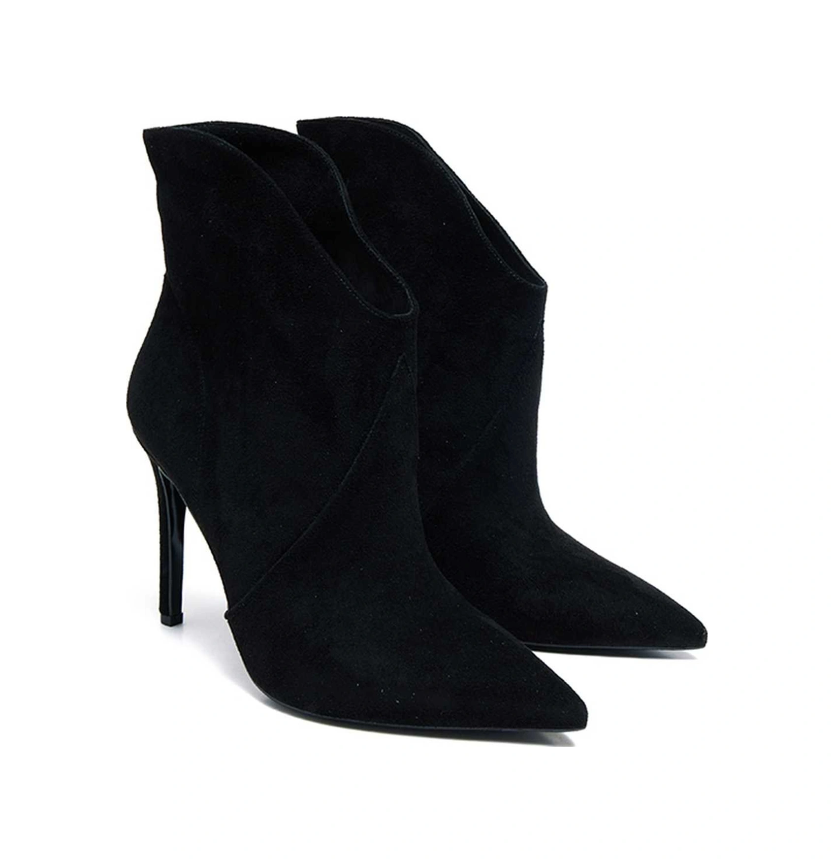 Bestello Ince Topuklu Neolit Taban Topuklu Bot 281-1134 Kadın Bot Siyah Suet