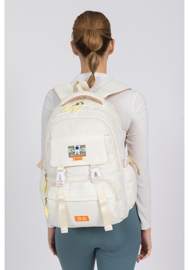 Krinkıl Kumaş, Suya Dayanıklı Ve Çok Gözlü Okul Sırt Çantası - Sarı Sarı