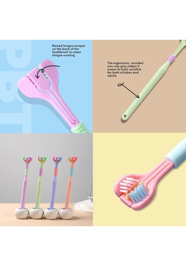 Sones Yalına Üç Taraflı Diş Fırçası Yumuşak Saç 360 Derece V Şekilli Diş Fırçası A22 Çocuk Pembe