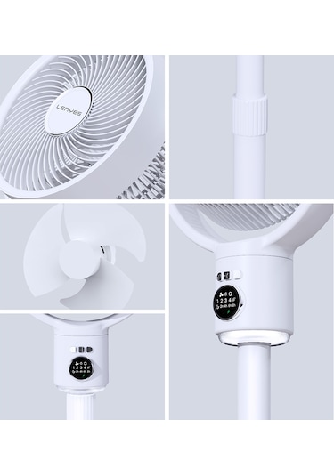 Lenyes Lhf10 Dijital Led Göstergeli 5 Kademeli Uzaktan Kumandalı Uzayabilen Gövdeli 10 İnç Fan Beyaz