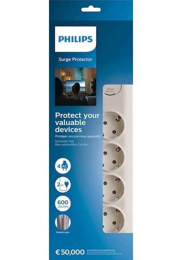Philips SPN7040WA/62 600J 4'lü 2 M Akım Korumalı Priz Beyaz