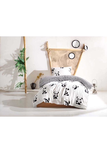 Eponj Home Kolay Ütülenir Nevresim Takımı Tek Kişilik B-W Panda
