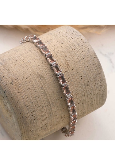 Blackcraft 925 Ayar Gümüş Kare Zultanit Taşlı Kadın Bileklik Modern