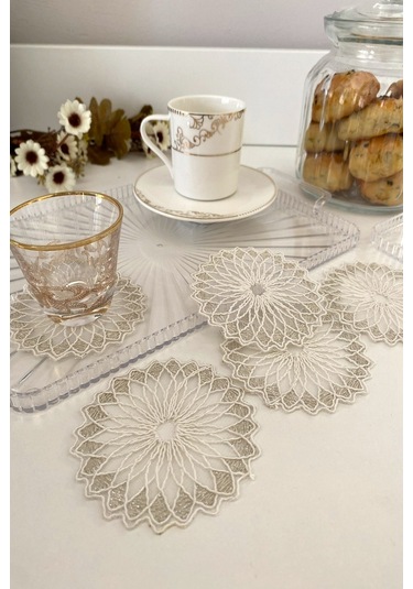 Bogotâ Model Fincan Yanı Sunum Peçetesi 6 Adet Gümüş - Krem