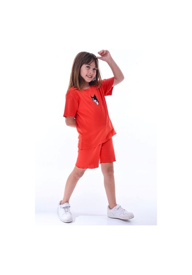Ribana Beybi Overlok Detaylı Kuromi Nakışlı Alt-üst Takım Kırmızı