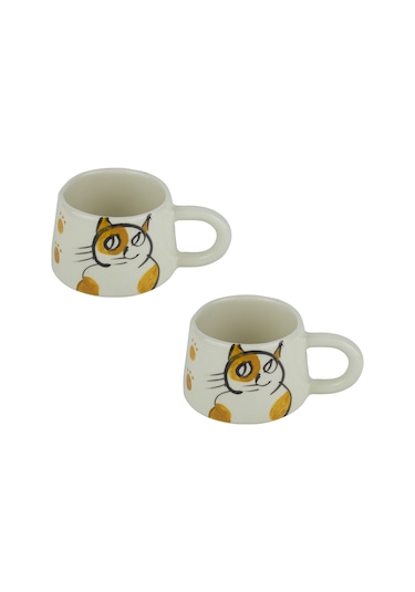 Kupa Bardak Kupa Seramik Kedi Desenli 2'li Set 200 Ml