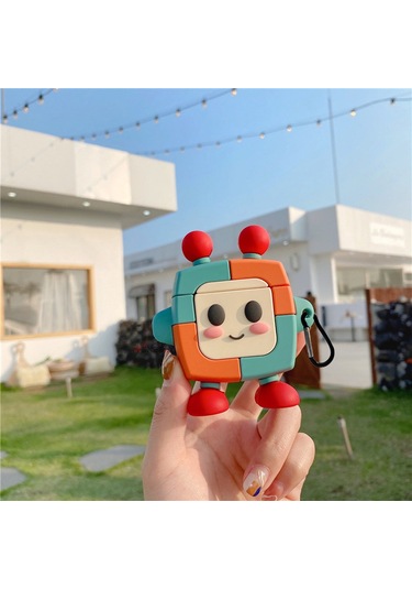 İos Pro 2.nesil Uyumlu Kopçalı Robot Tasarımlı Sevimli Silikon Kılıf
