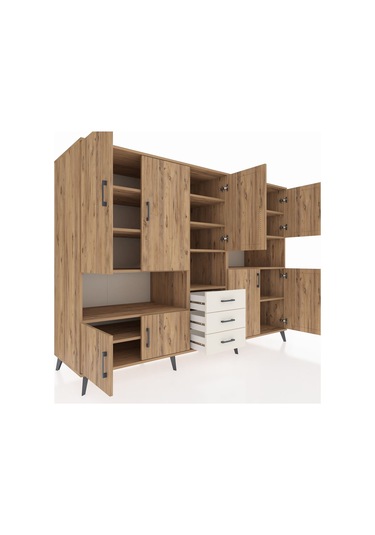 Kronos Dolap 13 Raflı 3 Çekmeceli 9 Kapaklı 220x59x163 Çam-çam/ay Çam-çam/aytaşı