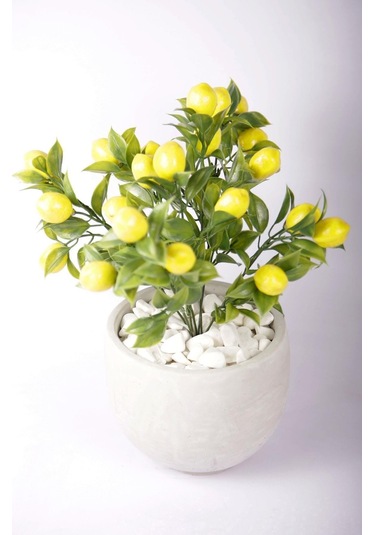 Yapay Limon Ağacı Tanzimi Beton Saksıda Yapay Çiçek Yapay Bitki Yeşil-sarı