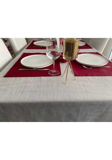 Keten Görünümlü Simsiz Begonvil Masa Örtüsü Taş Gri