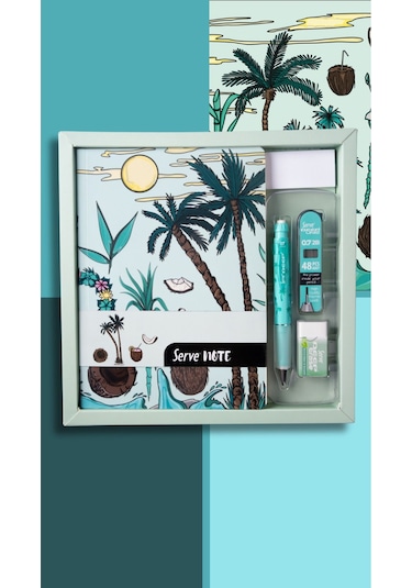 Serve Hediye Seti - Defter, Serve Deep Uclu Kalem, Silgi, Min Nane Yeşili