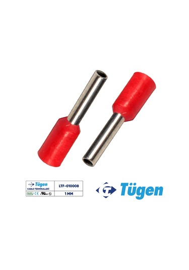 Tügen 1,00mm İzoleli Yüksük Kırmızı 1 Kutu 1000 Adet