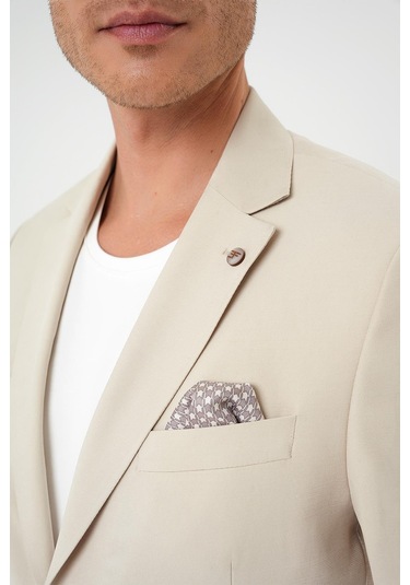 Slim Fit Torba Cep Spandex Karışımlı Casual Krem Ceket C 714 Krem