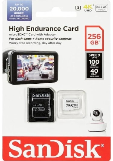 SanDisk High Endurance SDSQQNR-256G-GN6IA 256GB microSDXC Class 10 V30 Adaptörlü Hafıza Kartı