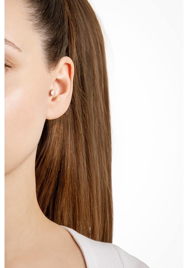 Markiz Kesim 18 Ayar Beyaz Altın Kaplama Gümüş Tragus-helix Piercing Beyaz