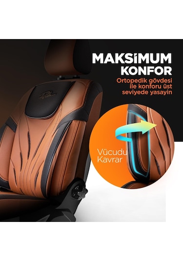 Panda Pars Serisi Deri Oto Koltuk Kılıfı - Taba - Siyah