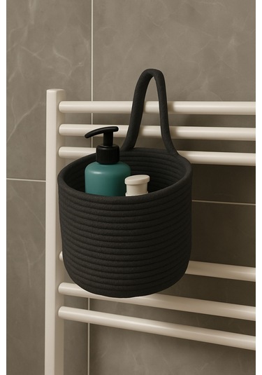 Asep Askılı Halat El Dokuma Banyo Sepeti 25x20cm Duvara Asılabilir Çok Amaçlı Düzenleyici Ve Saklama Antrasit