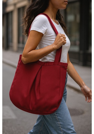 Yunusoğlu Home Bordo Çok Amaçlı Premium Oversize Noktalı Orta Boy Kanvas Kadın El Ve Omuz Çantası Bordo Noktalı