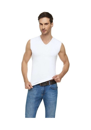 Tutku Elit Erkek Elastan V Yaka Sıfır Kol Atlet 6 'lı 1305 Beyaz